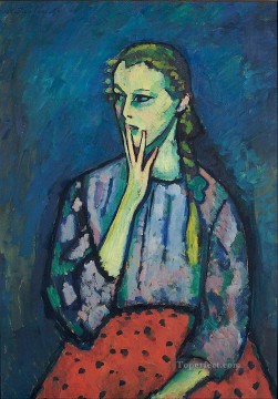 Expressionism Painting - portrait of a girl 1909 Alexej von Jawlensky Expressionism